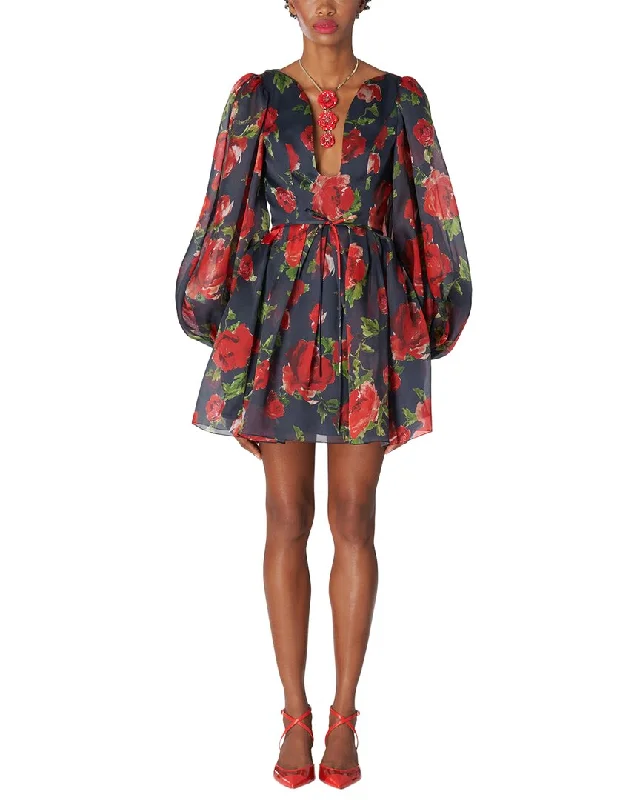 women's sustainable dressesCarolina Herrera Balloon Sleeve Deep U Silk Mini Dress