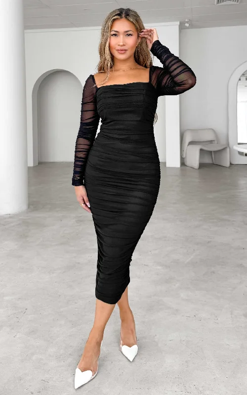 Velvet DressLovick Mesh Midi Dress - Black