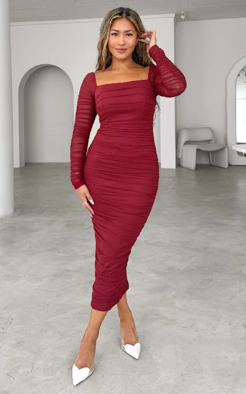 women's everyday dressesLovick Mesh Midi Dress - Wine