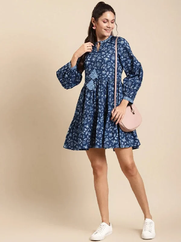 Party DressMini Printed Layered Dress With Balloon Sleeve