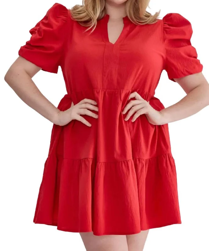 women's sustainable dressesPuff Sleeve Mini Dress In Red