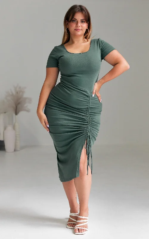 women's retro dressesQuinnie Short Sleeve Midi Dress - Dark Sage