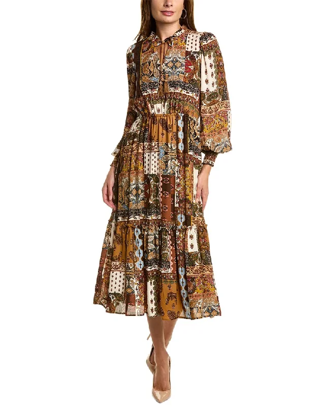 women's silk dressesT Tahari Patchwork Midi Dress