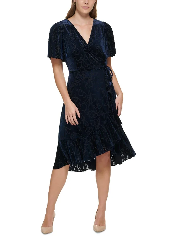 Sweetheart Neckline DressWomens Velvet Midi Wrap Dress