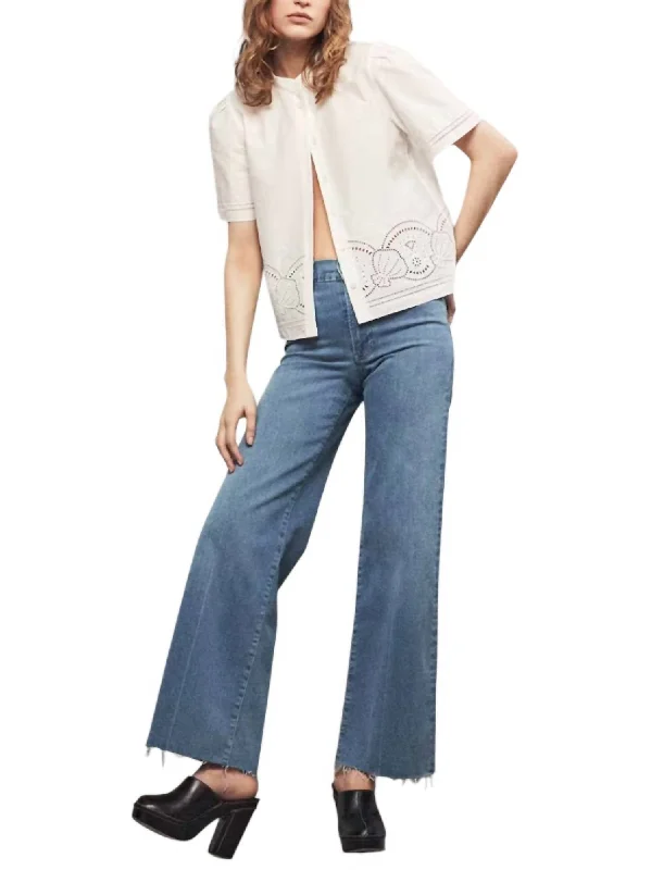 women's denim jeans for pear-shaped bodiesLe Slim Palazzo With Raw Fray Jeans - In Clearwater