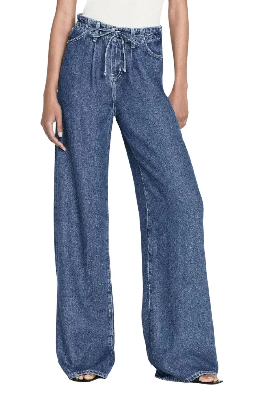 women's flare denim jeansSuper Drape Drawstring Wide Leg Jeans In Ghost